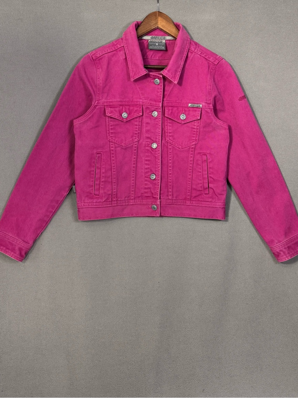 Y2K Mecca Women’s Bright Fuchsia Pink Denim Jacket, Medium